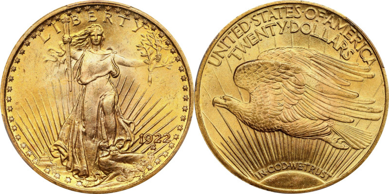 1922 Saint-Gaudens Double Eagle. MS-65 (PCGS).
PCGS# 9173. NGC ID: 26G3.