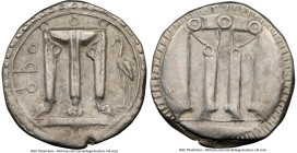 BRUTTIUM. Croton. Ca. 480-430 BC. AR stater (21mm, 11h). NGC Choice VF. ϘPO (retrograde), tripod with leonine feet, heron standing left in right field...
