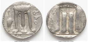 BRUTTIUM. Croton. Ca. 480-430 BC. AR stater (21mm, 7.66 gm, 12h). VF. ϘPO (retrograde), tripod with leonine feet, heron standing right in left field; ...
