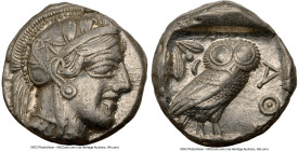 ATTICA. Athens. Ca. 440-404 BC. AR tetradrachm (22mm, 17.23 gm, 10h). NGC XF 5/5 - 4/5. Mid-mass coinage issue. Head of Athena right, wearing earring,...