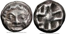 MYSIA. Parium. Ca. 500-450 BC. AR drachm (11mm). NGC Choice VF. Gorgoneion facing with open mouth and protruding tongue / Crude disjointed incuse squa...