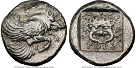IONIA. Clazomenae. Ca. 5th century BC. AR diobol (10mm, 1.15 gm, 6h). NGC Choice XF 5/5 - 3/5. Forepart of winged boar left / Facing head of gorgoneio...