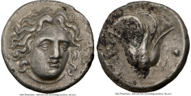 CARIAN ISLANDS. Rhodes. Ca. 305-275 BC. AR didrachm (19mm, 11h). NGC VF. Head of Helios facing, turned slightly right, hair parted in center and swept...