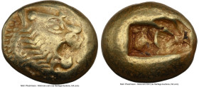 LYDIAN KINGDOM. Alyattes or Walwet (ca. 610-546 BC). EL third-stater or trite (12mm, 4.70 gm). NGC Choice VF 4/5 - 3/5, countermark. Lydo-Milesian sta...