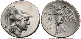 PAMPHYLIA. Side. Ca. 3rd-2nd centuries BC. AR tetradrachm (31mm, 12h). NGC Choice VF, slight die shift. Ar-, magistrate. Head of Athena right, wearing...