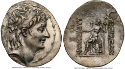 SELEUCID KINGDOM. Alexander II Zabinas (128-122 BC). AR tetradrachm (33mm, 15.88 gm, 12h). NGC Choice XF 5/5 - 2/5, brushed, flan flaw, edge chips. An...