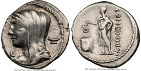 L. Cassius Longinus (63/60 BC). AR denarius (19mm, 3.84 gm, 6h). NGC Choice VF 4/5 - 3/5, scratches. Rome. Draped bust of Vesta left, wearing veil of ...