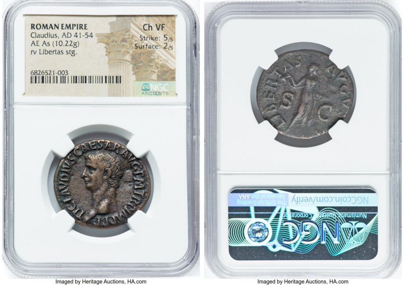 Claudius I (AD 41-54). AE as (29mm, 10.22 gm, 7h). NGC Choice VF 5/5 - 2/5. Rome...