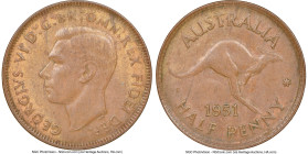 George VI 4-Piece Lot of Certified 1/2 Pennies NGC, 1) 1/2 Penny 1949-(p) - AU55 Brown, Perth mint, KM42 2) 1/2 Penny 1951-(p) - MS62 Brown, Perth min...