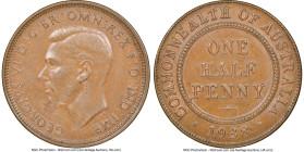 George VI 5-Piece Lot of Certified 1/2 Pennies NGC, 1) 1/2 Penny 1938-(m) - MS61 Brown, Melbourne mint, KM35 2) 1/2 Penny 1939-(m) - AU53 Brown, Melbo...