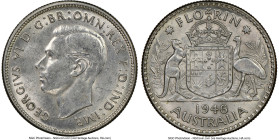 George VI 6-Piece Lot of Certified Florins NGC, 1) Florin 1946-(m) - MS61, KM40a 2) Florin 1947-(m) - MS62, KM40a 3) Florin 1951-(m) - MS62, KM47. Gol...