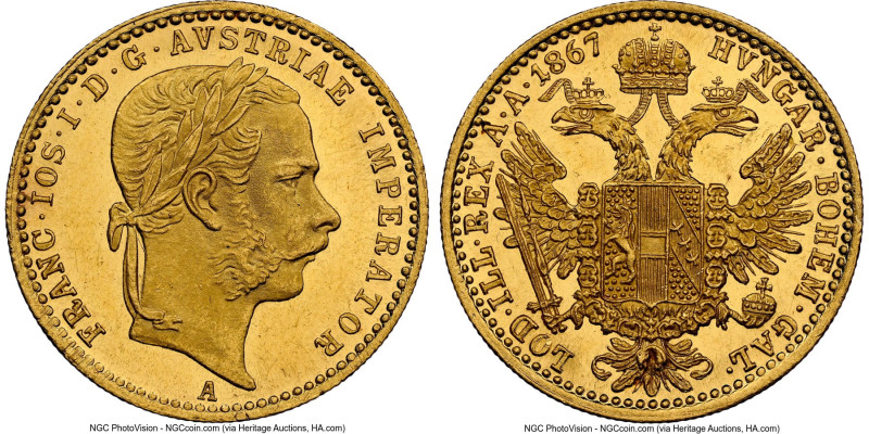 Franz Joseph I gold Ducat 1867-A MS63 NGC, Vienna mint, KM2266, Fr-492. Glitteri...