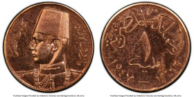 Farouk Proof Millieme AH 1366 (1947) PR62 Red PCGS, Bombay mint, KM358. A rare, unlisted Proof for this year of the series. The only of its kind certi...