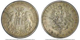 Hamburg. Free City 5 Mark 1876-J AU50 PCGS, Hamburg mint, KM598, J-62. HID09801242017 © 2024 Heritage Auctions | All Rights Reserved