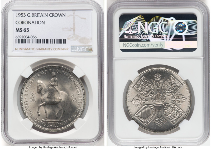 Elizabeth II "Coronation" Crown 1953 MS65 NGC, KM894, S-4136. Coronation of Quee...