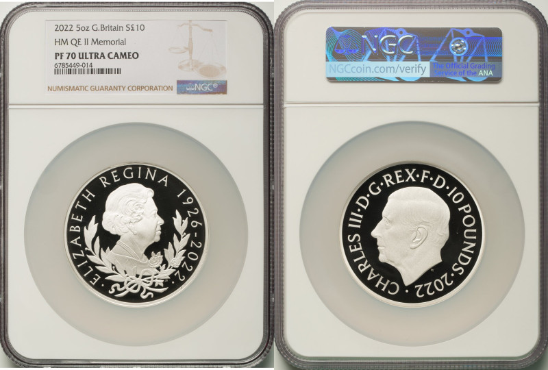 Charles III silver Proof "Queen Elizabeth II Memorial" 10 Pounds (5 oz) 2022 PR7...