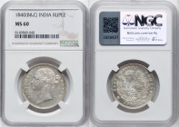 British India. Victoria Pair of Certified Rupees 1840-(b & c) MS60 NGC, Calcutta mint, KM458.2. HID09801242017 © 2024 Heritage Auctions | All Rights R...