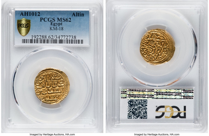 Ottoman Empire. Ahmed I gold Sultani (Altin) AH 1012 (AD 1603) MS62 PCGS, Misr m...