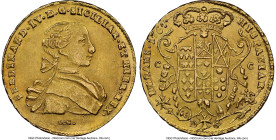Naples & Sicily. Ferdinand IV gold 6 Ducati 1767 DG/CC-R MS63 NGC, Naples mint, KM167, Fr-846. Penultimate date of series in an antiqued dijon hue wit...
