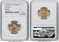 Sardinia. Vittorio Emanuele I gold 20 Lire 1818-(Eagle)-L AU58 NGC, Turin mint, KM114, Fr-1129. A piece that displays significantly more luster than e...