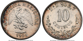 Republic 4-Piece Lot of Certified 10 Centavos NGC, 1) 10 Centavos 1904 Zs-Z - MS62, Zacatecas mint, KM404.3 2) 10 Centavos 1869-Ca - VF35, Chihuahua m...