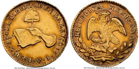 Republic gold 1/2 Escudo 1862/1 Zs-VL AU Details (Cleaned) NGC, Zacatecas mint, KM378.6. HID09801242017 © 2024 Heritage Auctions | All Rights Reserved...