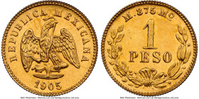 Republic gold Peso 1905 Mo-M MS63 NGC, Mexico City mint, KM410.5. Mintage: 3,429. Last date of type. HID09801242017 © 2024 Heritage Auctions | All Rig...