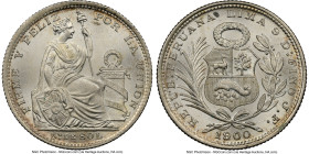 Republic 1/5 Sol 1900/890-JF MS65 NGC, Lima mint, KM205.2. Whirling opaque luster with white frosted surfaces. HID09801242017 © 2024 Heritage Auctions...
