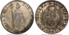 Republic 8 Reales 1841 LM-MB AU58 NGC, Lima mint, KM142.8. Small wreath above arms. HID09801242017 © 2024 Heritage Auctions | All Rights Reserved