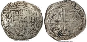Philip II Cob 8 Reales ND (1578-1595) P-B VF, Potosi mint, KM-MB5.1, Cal-672. 26.65gm. Accompanied by a generic COA. A bold piece with some highpoint ...
