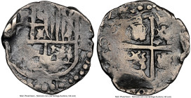 Philip III Cob 2 Reales ND (1598-1621) Clipped NGC, Potosi mint, KM7. 4.33gm. Apparently struck with a 1 Real reverse die, possibly dated 1622. From t...