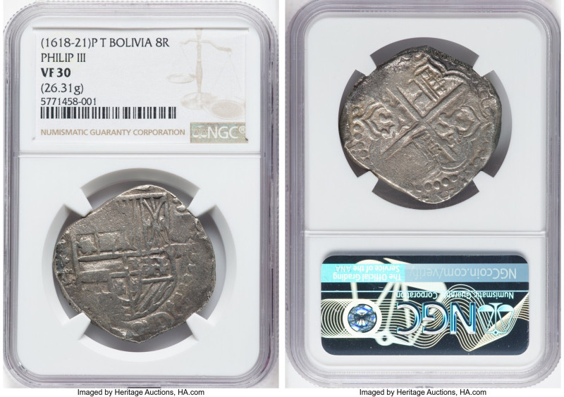 Philip III Cob 8 Reales (1618-1621) P-T VF30 NGC, Potosi mint, KM10, Cal-Type 16...