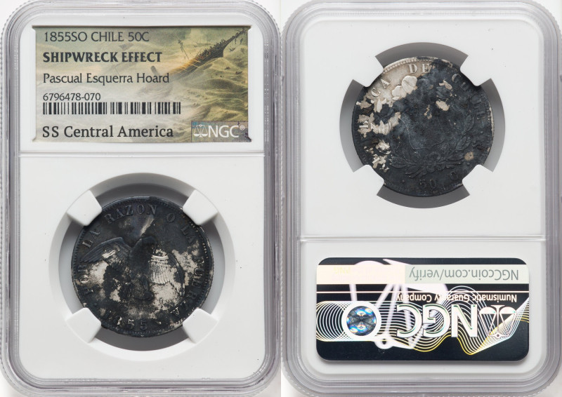 Republic "S.S. Central America" 50 Centavos 1855-So Shipwreck Effect NGC, Santia...