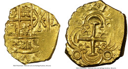 Charles III Pretender gold "1715 Fleet" Cob 2 Escudos (1700-1714)-ARC MS64 NGC, Santa Fe de Nuevo Reino mint, Cal-Type 242. 6.6gm. Arce as assayer. 30...