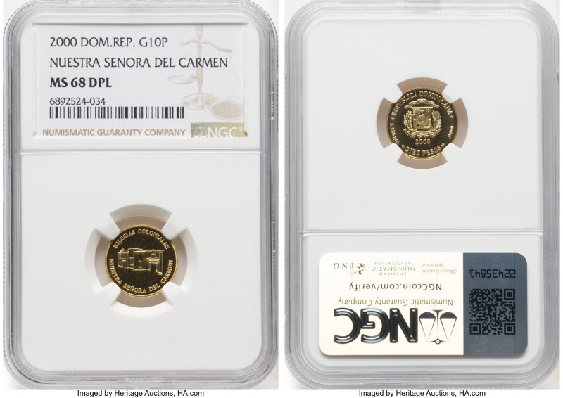 Republic 13-Piece Certified gold "Colonial Churches" 10 Pesos Set 2000 Deep Proo...