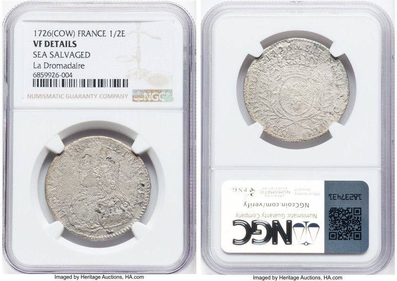 Louis XV "La Dromadaire" 1/2 Ecu 1726-(COW) VF Details (Sea Salvaged) NGC, Pau m...