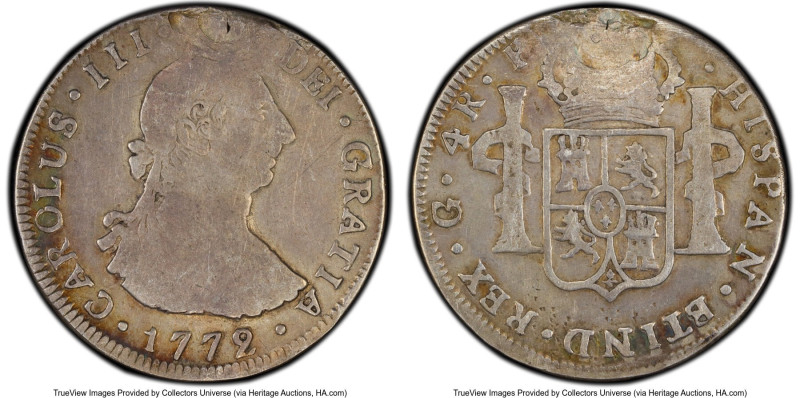 Charles III 4 Reales 1772 G-P VG Details (Plugged) PCGS, Nueva Guatemala mint, K...