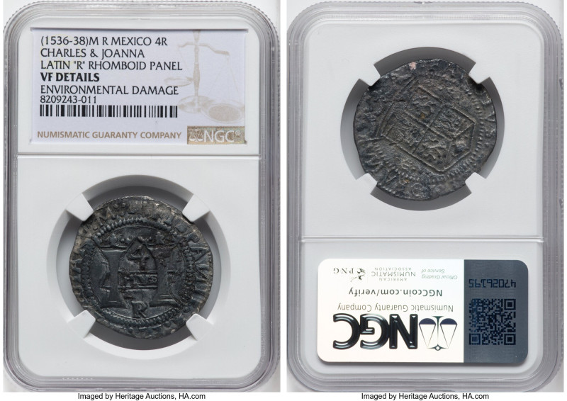 Charles & Johanna "Early Series" 4 Reales ND (1536-1538) M-R VF Details (Environ...