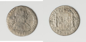Ferdinand VII "The Black Joke" 8 Reales 1811 Mo-HJ XF (Saltwater Effect), Mexico City mint, KM110. 18.50gm. According to the accompanying COA, this co...