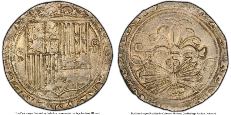 Ferdinand & Isabella 4 Reales ND (1474-1504) S-D AU53 PCGS, Seville mint, Cal-56...