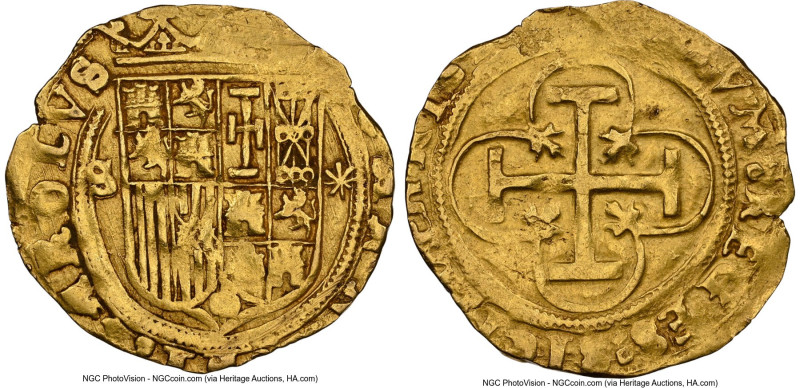 Charles & Johanna gold Escudo ND (1516-1556) AU55 NGC, Seville mint, Cal-196. 3....