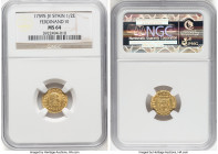 Ferdinand VI gold 1/2 Escudo 1759 S-JV MS64 NGC, Segovia mint, KM374. A blooming near-Gem. HID09801242017 © 2024 Heritage Auctions | All Rights Reserv...