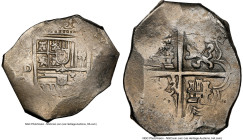 Pair of Certified Cobs AU Details NGC, 1) Philip III 8 Reales ND (1612-1621)-D AU Details (Reverse Cleaned) NGC 2) Philip IV 2 Reales ND (1627-1629) S...