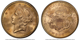 Republic gold "S.S. Central America" 20 Dollars 1857-S MS64 PCGS, San Francisco mint, KM74.1. Variety 20A. Spiked Shield. Salvaged from the "S. S. Cen...