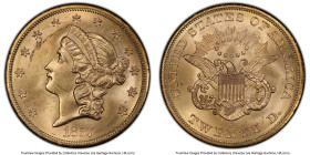 Republic gold "S.S. Central America" 20 Dollars 1857-S MS63 PCGS, San Francisco mint, KM74.1. Variety 20A, spike shield. Spiked Shield. Salvaged from ...