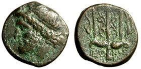 SICILIA, Siracusa. Gerone II (275 - 215 aC) Litra. (20 mm, g. 6.35) Testa di Poseidone a sn. con tainia. R/ Tridente tra due delfini. SNG Cop. 850 AE ...