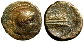 ANONIME (217-215 a.C.) Quartuncia (16 mm, g. 2.96) Testa di Roma elmata a ds. R/ Prora di nave a ds. Cr. 38/8. AE +BB