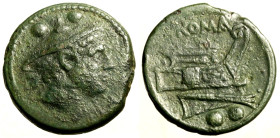 ANONIME (215-212 a.C) Sestante. Testa di Mercurio a ds. con petaso R/ Prora di nave a ds. Cr. 41/9; Syd. 107. (g. 13) AE +BB