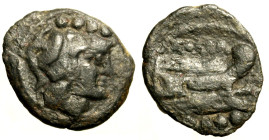 ANONIME (dopo 211 a.C.) Triente (21 mm, g. 5.19) Testa di Minerva elmata a ds.; R/ Prora di nave a ds. Cr. 56/4. AE +BB