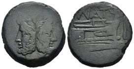 REPUBBLICA ROMANA. Pinarius Natta. Roma. Asse. 155 a.C. AE (18,57 g). D/ testa di Giano, sopra segno di valore. R/ prua di nave a destra, sopra NAT, a...